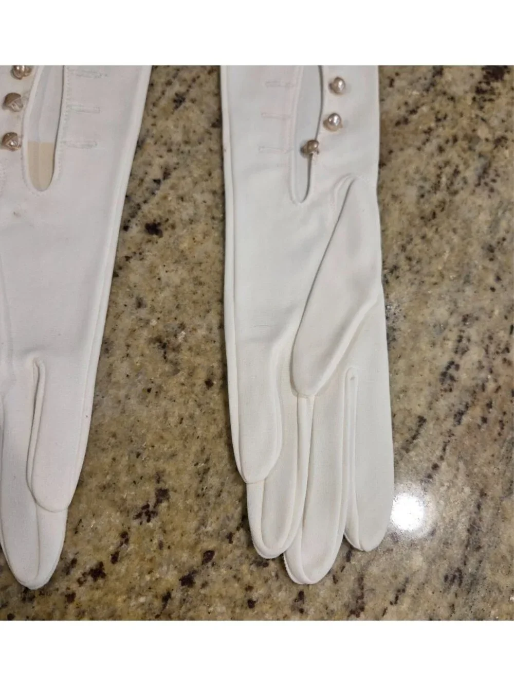 New! Vintage Sz S Off-White Formal Stretch Nylon Opera Gloves 23